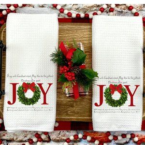 Christmas Tea Towels, Set of 2, Kitchen and Bath, Joy, Christmas Gift idea